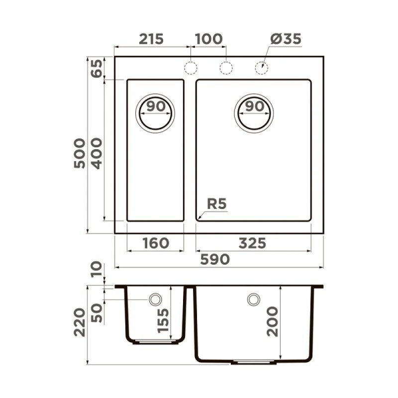 Мойка кухонная Omoikiri Bosen 59-2A-GB 4993821, 59 см, artceramic, цвет графит