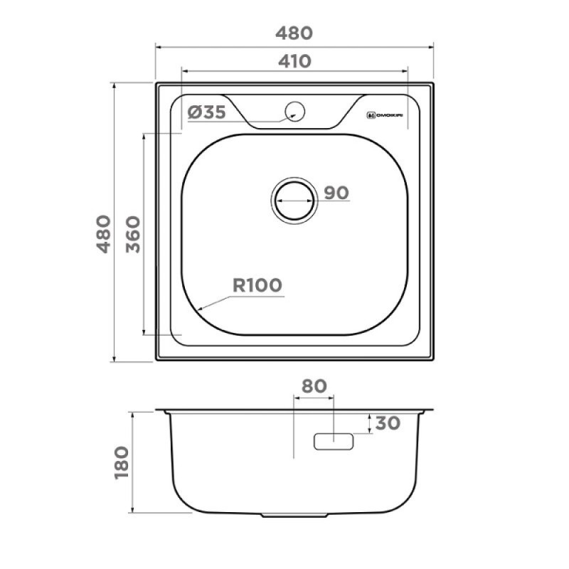 Кухонная мойка Omoikiri Saru 48 4993833, 48 см, цвет нержавеющая сталь