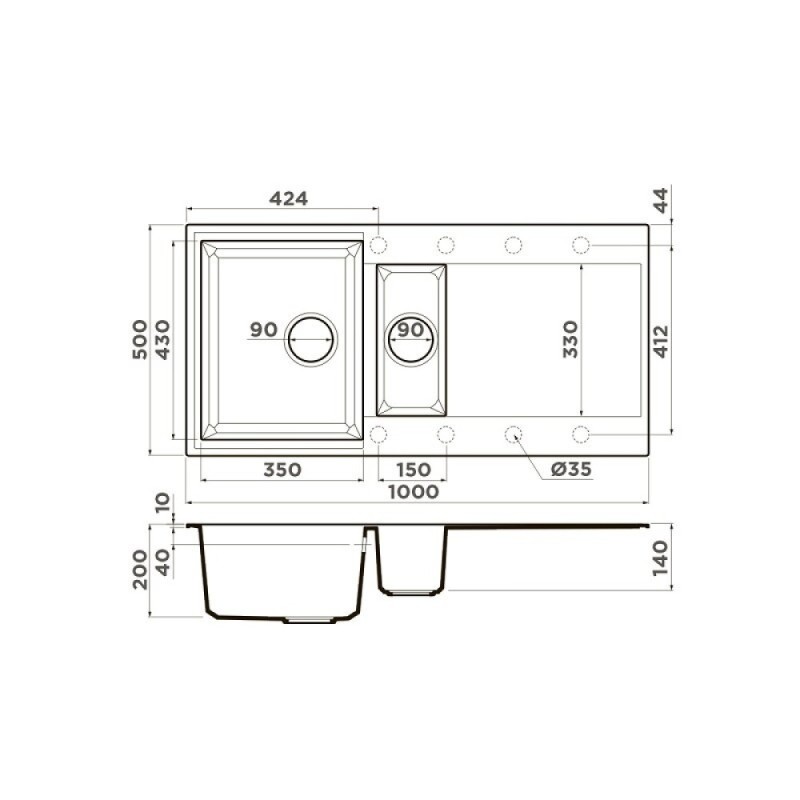 Кухонная мойка Omoikiri Sakaime 100-2 BL 4993892, 100 см, tetogranit, цвет черный