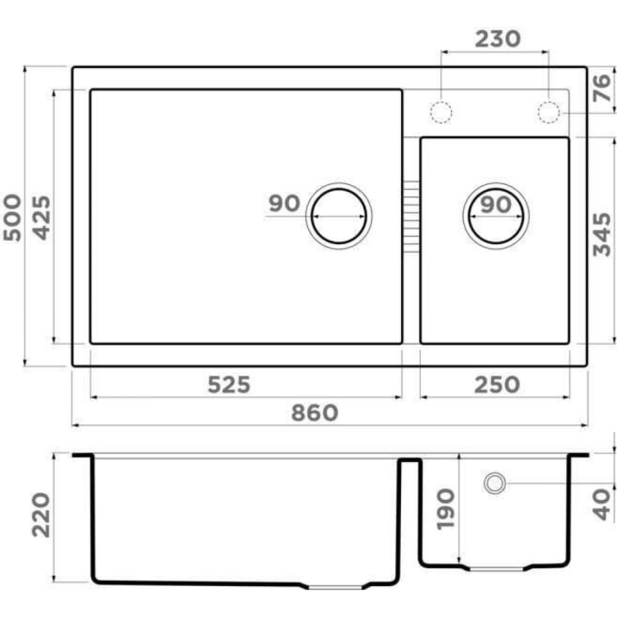 Мойка кухонная Omoikiri Tedori 86-2-LB-BL 4993932, 86 см, tetogranit, черный