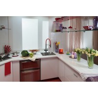 Смеситель для кухонной мойки Omoikiri Kanto 4994013 PVD-GM с подключением к фильтру, вороненая сталь/красный