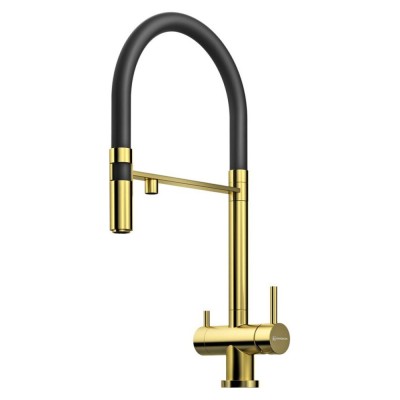 Смеситель для кухонной мойки Omoikiri Kanto PVD-LG 4994014 с подключением к фильтру, золото/черный