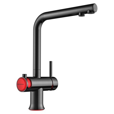 Смеситель Omoikiri Hotaru R 4994026 для кухни под фильтр, воронёная сталь, gunmetal с красным