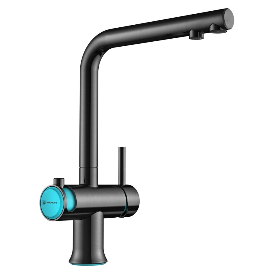 Смеситель Omoikiri Hotaru B 4994029 для кухни под фильтр, воронёная сталь, gunmetal с голубым