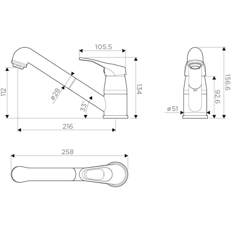 Смеситель для кухни Omoikiri Tateyama-S BE 4994141 с выдвижным изливом, ваниль и хром
