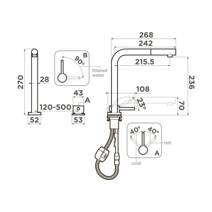 Смеситель для кухни Omoikiri Nara 2 Plus-S 4994367, с подключением к фильтру, цвет хром