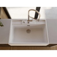 Смеситель для кухонной мойки Omoikiri 4994450 Kanto-2, гибкий излив, с подключением к фильтру, белый/нержавеющая сталь