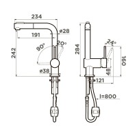 Смеситель для кухонной мойки Omoikiri Tanigawa-SB 4994457, с вытяжным изливом, цвет нержавеющая сталь