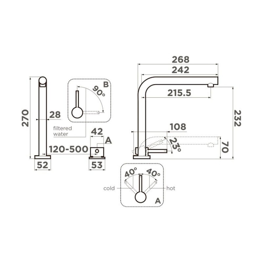 Смеситель для кухни Omoikiri Nara 2 Plus 4994486, с подключением к фильтру, цвет светлое золото