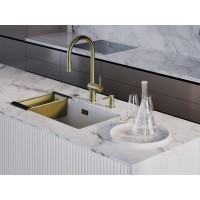 Смеситель Omoikiri Tahara-SB lg 4994528 для кухонной мойки, с подключением к фильтру, золото светлое
