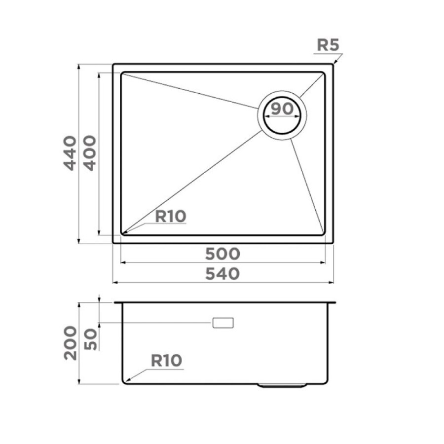Кухонная мойка Omoikiri Taki 54-U/IF Side SF 4997036, 54 см, цвет графит