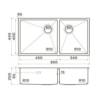 Кухонная мойка Omoikiri Taki 85-2-LB-U/IF Side 4997038, 85 см, цвет светлое золото