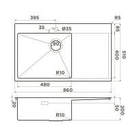 Мойка кухонная Omoikiri Akisame 86-L/R Side-GB 4997045/4997046, 86 см, крыло слева/справа, цвет светлое золото