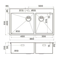 Мойка кухонная Omoikiri Akisame 86-2 Side-GB 4997047, 86 см, цвет графит