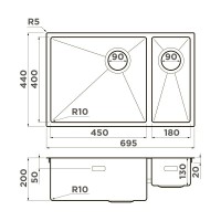 Кухонная мойка Omoikiri Taki 69-2 Side 4997050/4993183, 69 см, левая/правая, цвет графит