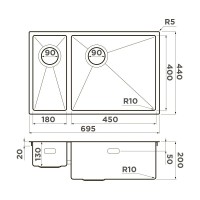 Кухонная мойка Omoikiri Taki 69-2 Side 4997050/4993183, 69 см, левая/правая, цвет графит