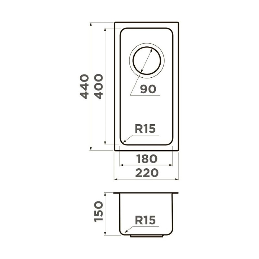 Мойка кухонная Omoikiri Tadzava 22-U/I Ultra 15-IN 4997112, 22 см, цвет нержавеющая сталь