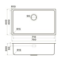 Кухонная мойка Omoikiri Tadzava 75-U/I Ultra 15 4997119, 75 см, цвет нержавеющая сталь