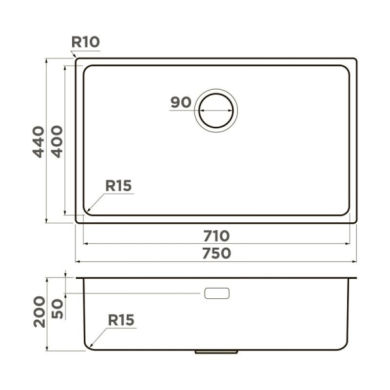 Кухонная мойка Omoikiri Tadzava 75-U/I Ultra 15 4997119, 75 см, цвет нержавеющая сталь