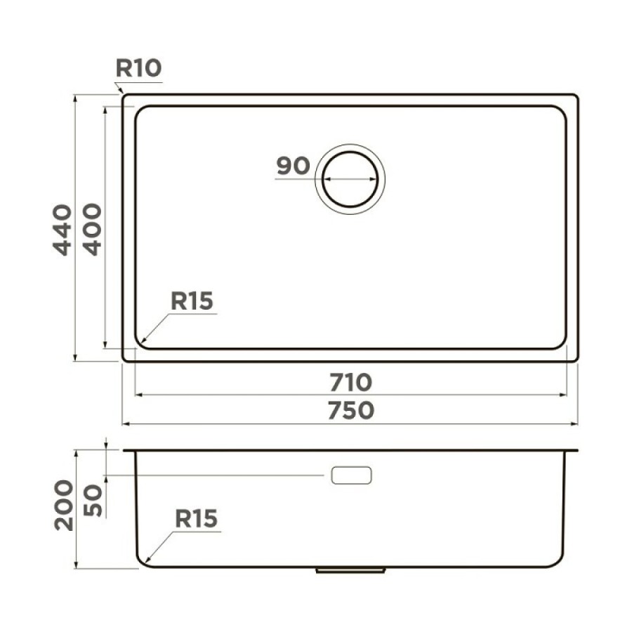 Кухонная мойка Omoikiri Tadzava 75-U/I Ultra 15 4997119, 75 см, цвет нержавеющая сталь