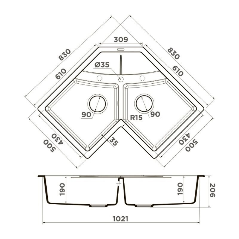 Кухонная мойка Omoikiri Sumi 83C 4997174, 102 см, tetogranit, цвет белый