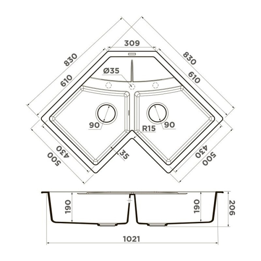 Кухонная мойка Omoikiri Sumi 83C 4997174, 102 см, tetogranit, цвет белый