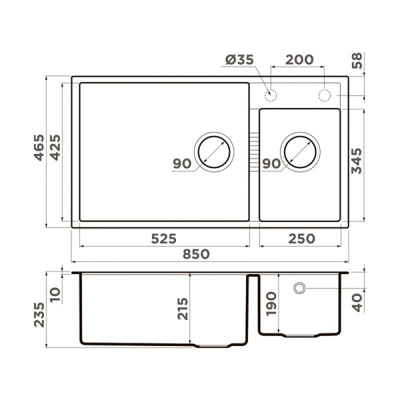 Кухонная мойка Omoikiri Tedori 85-2-U 4997240, 85 см, tetogranit, цвет espresso