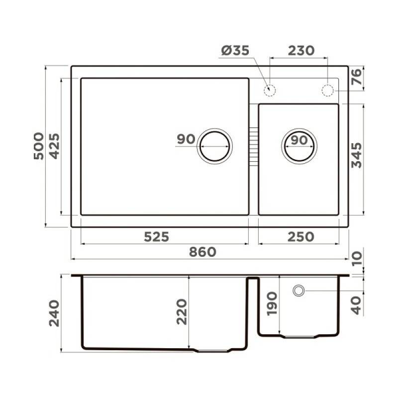 Кухонная мойка Omoikiri Tedori 86-2-LB 4997242, 86 см, tetogranit, цвет espresso