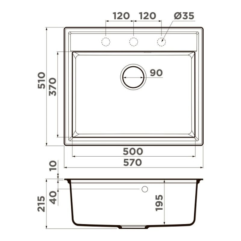 Кухонная мойка Omoikiri Daisen 57-BL 4997308, 57 см, artgranit, цвет черный