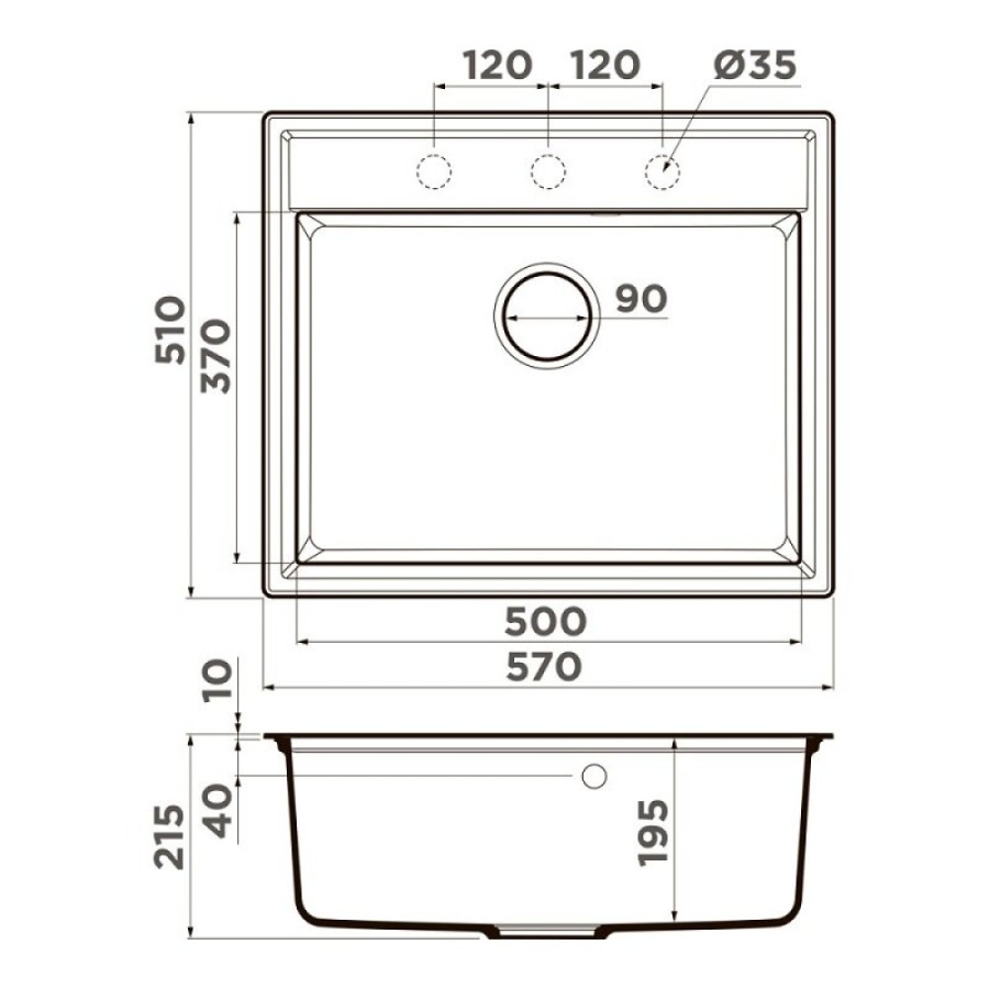 Кухонная мойка Omoikiri Daisen 57-BL 4997308, 57 см, artgranit, цвет черный