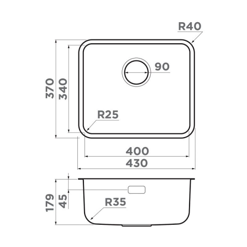 Кухонная мойка Omoikiri Omi 43-U/I Ultra Mini 4997417, 43 см, цвет графит