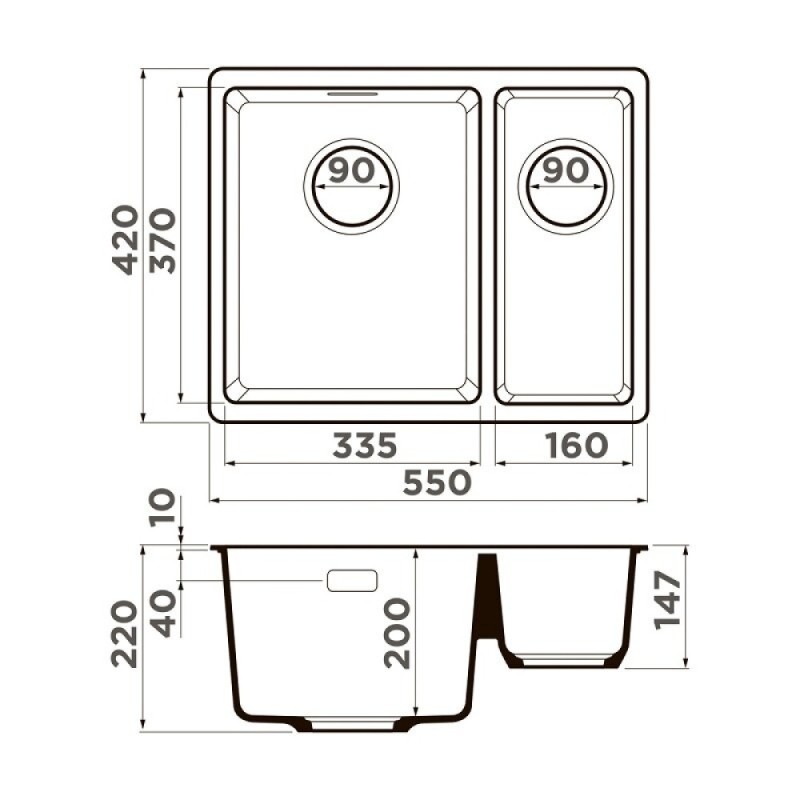 Мойка кухонная Omoikiri Kata 55-2-U-ES 4997500, 55 см, artgranit, цвет espresso