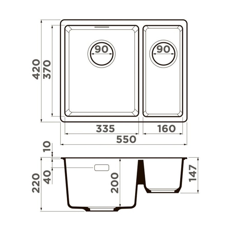 Мойка кухонная Omoikiri Kata 55-2-U-ES 4997500, 55 см, artgranit, цвет espresso