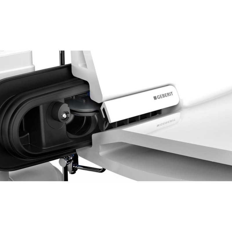 Подвесной безободковый унитаз Geberit One, с технологией смыва TurboFlush, крышка микролифт с белой вставкой, 500.201.01.1