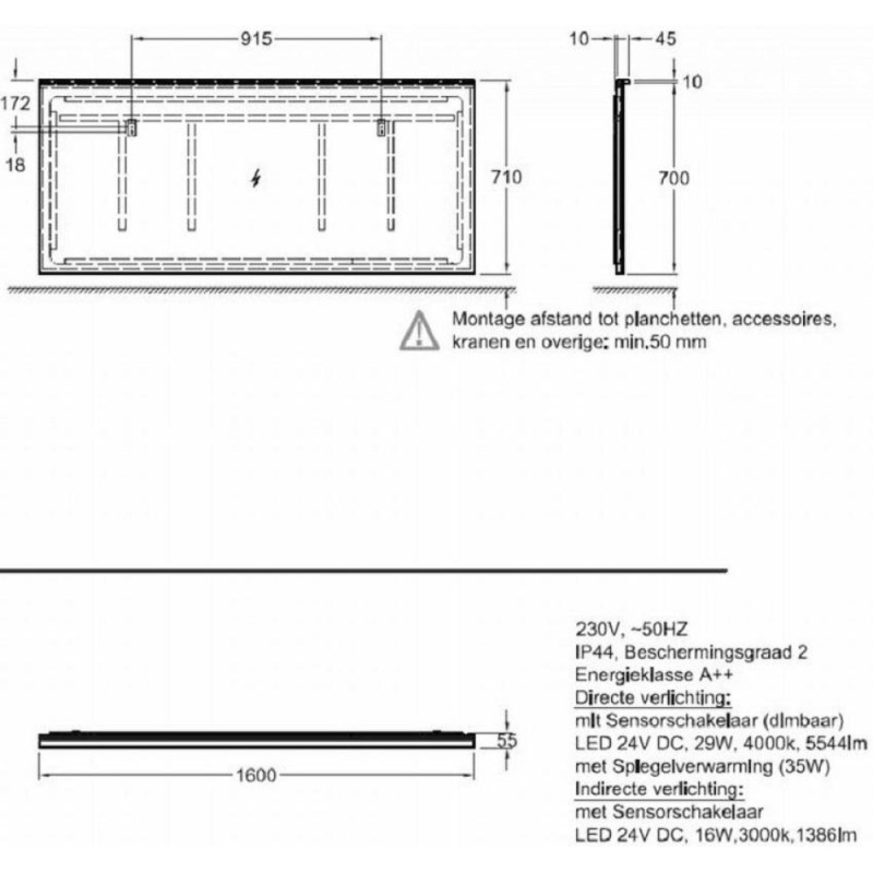 Зеркало Geberit Xeno2 500.204.00.1, 160 см, с LED подсветкой, белое