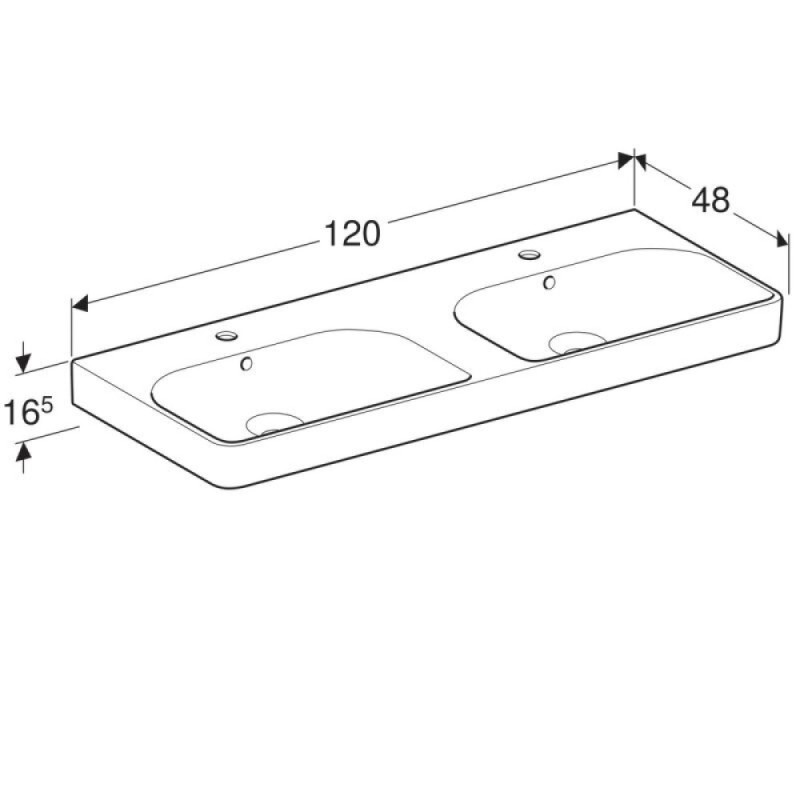 Раковина Geberit Smyle Square 500.223.01.1, двойная, 120 х 48 см, белая