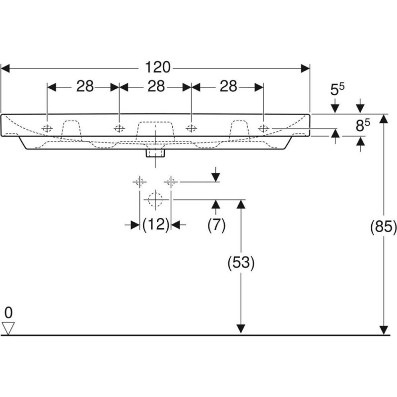 Раковина Geberit Smyle Square 500.225.01.1, 120 см, фарфор, белая