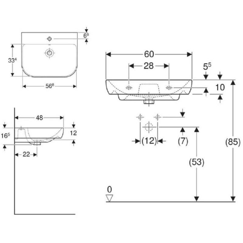 Раковина Geberit Smyle 500.228.01.1, 60 см, фарфор, белая
