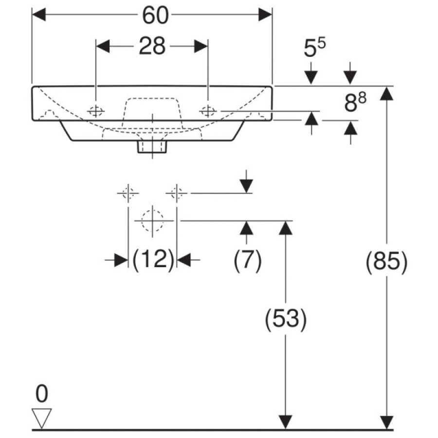 Раковина Geberit Smyle Square 500.229.01.1, 60 х 48 см, белая