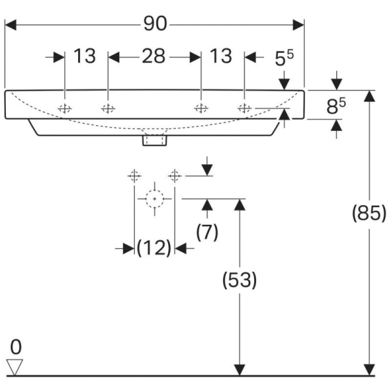Раковина Geberit Smyle Square 500.250.01.1, 90 см, фарфор, белая