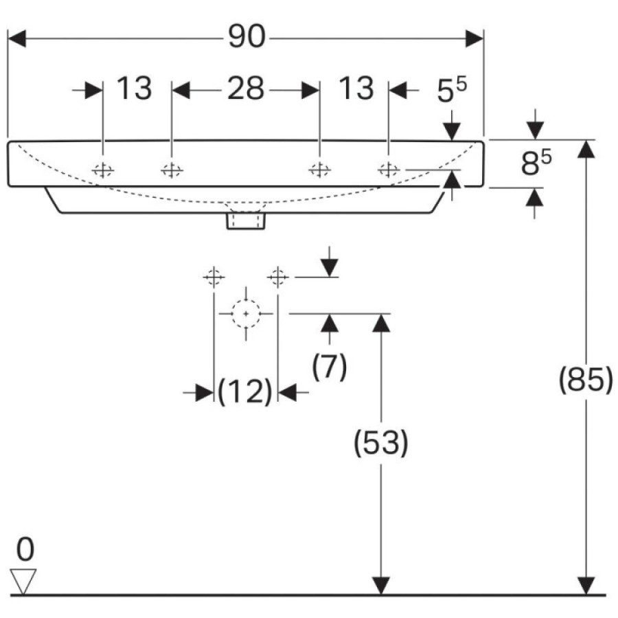 Раковина Geberit Smyle Square 500.251.01.1, 90 см, фарфор, белая