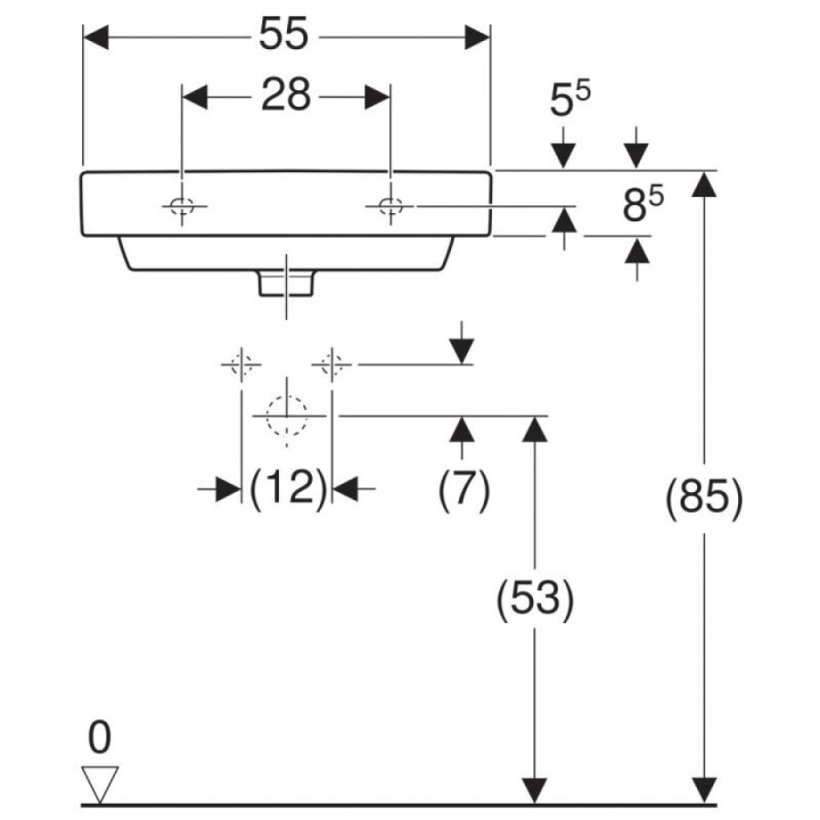 Раковина Geberit Smyle Square 500.259.01.1, 55 см, фарфор, белая