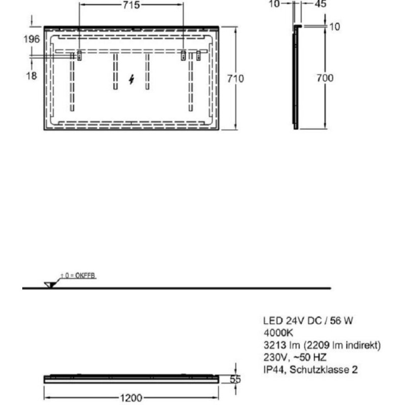 Зеркало Geberit Xeno2 500.519.00.1,120 см, с LED подсветкой, белое