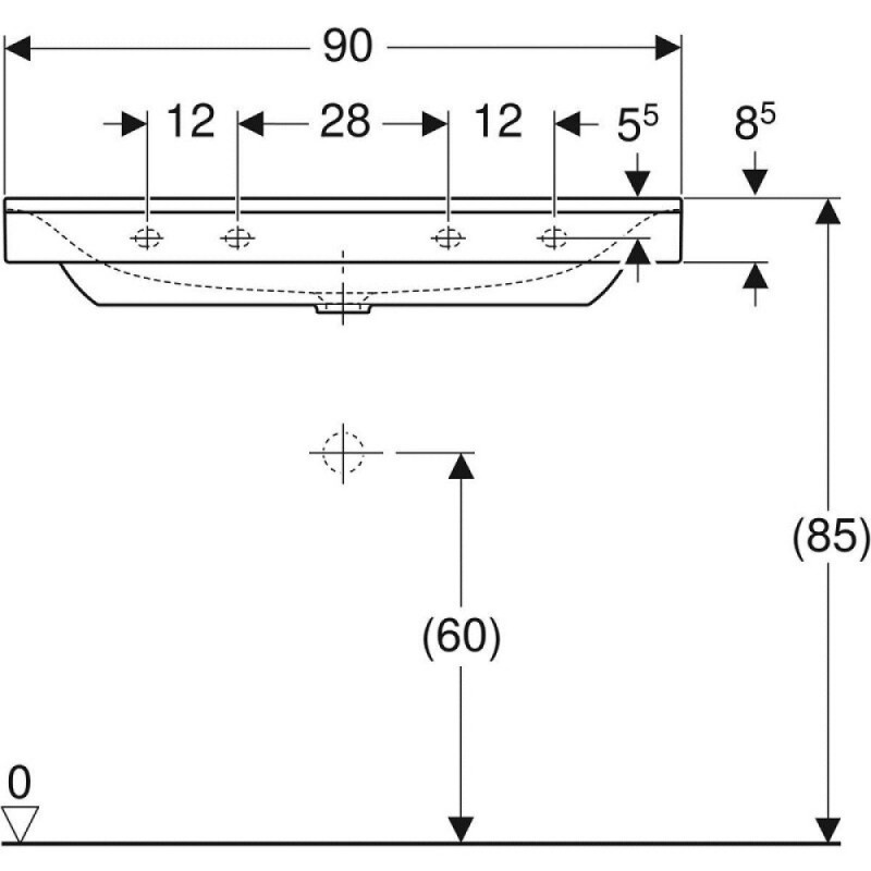 Раковина Geberit Xeno 500.531.01.1, 90 см, фарфор, белая