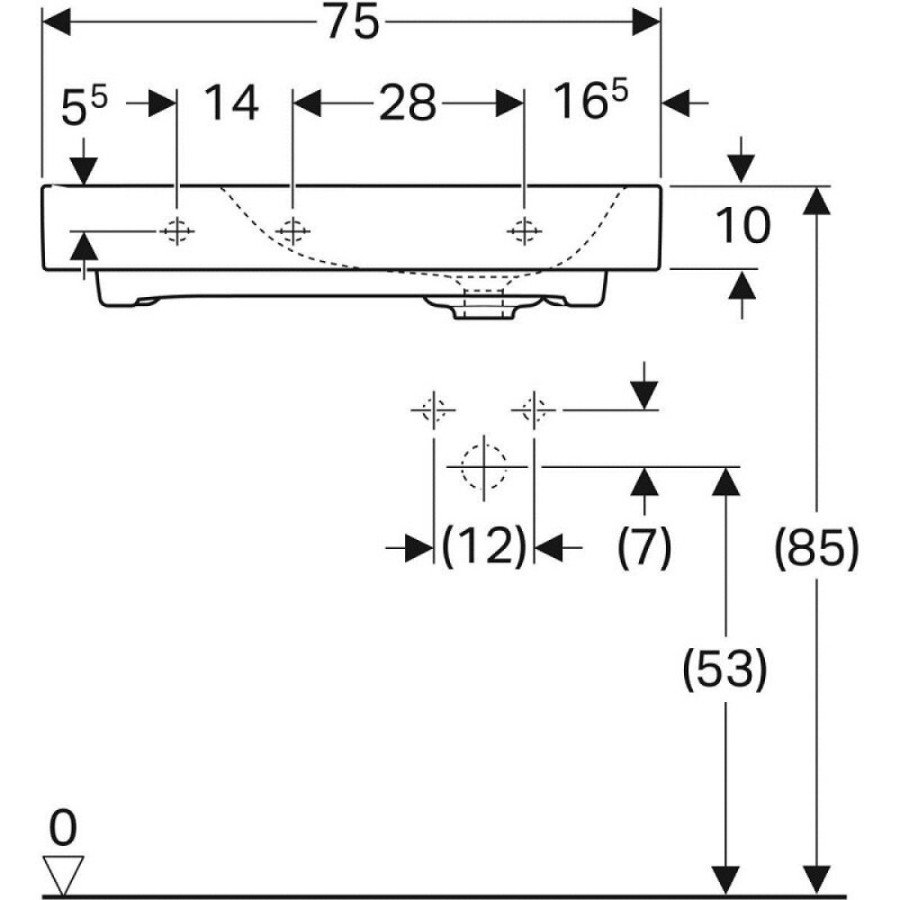 Раковина Geberit Citterio 500.545.01.1/ 500.546.01.1, 75 см, L/R, фарфор, белая