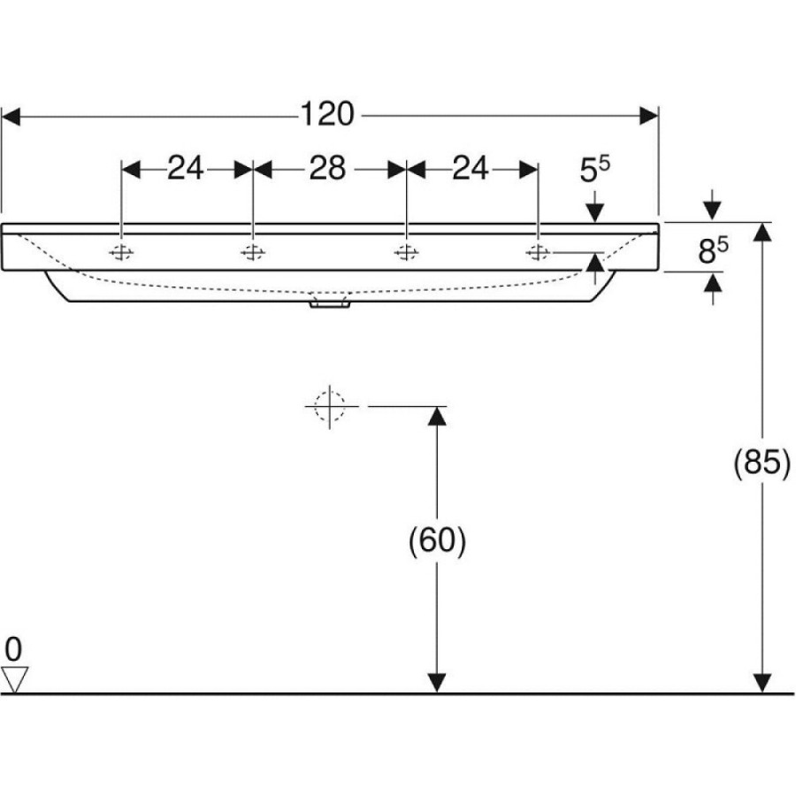 Раковина Geberit Xeno2 500.552.01.1, 120 см, фарфор, белая