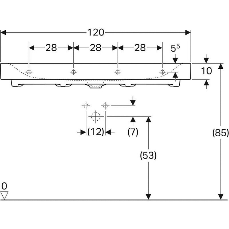 Раковина Geberit Citterio 500.553.01.1, 120 см, фарфор, белая