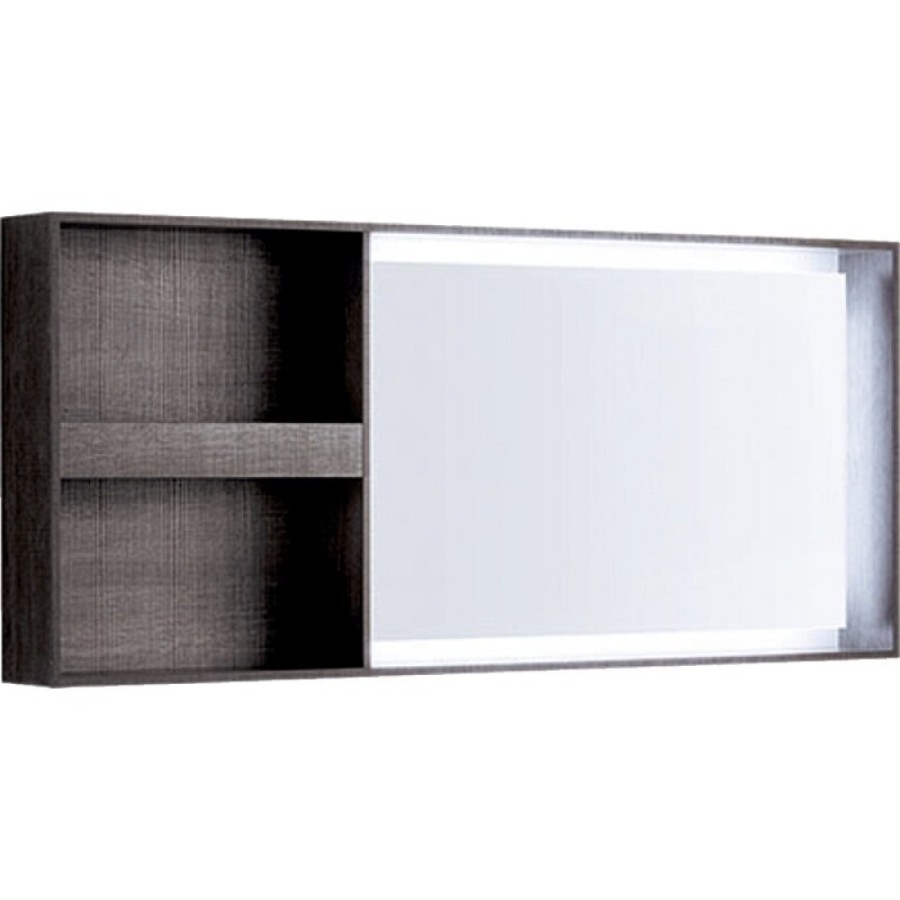 Зеркало Geberit Citterio 500.571.JJ.1, 135 см, с LED подсветкой, с полкой, цвет рамы темный дуб