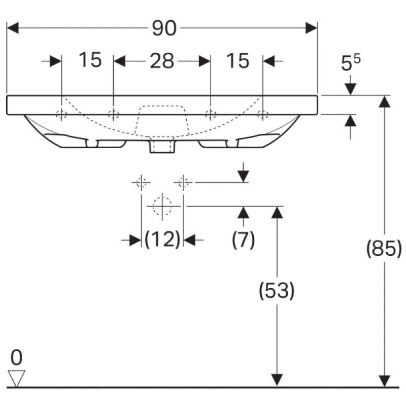 Раковина Geberit Acanto 500.624.01.2, 90 см, фарфор, белая