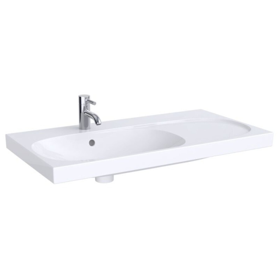 Раковина Geberit Acanto 500.625.01.2, 90 см, крыло справа, шамотная глина, белая